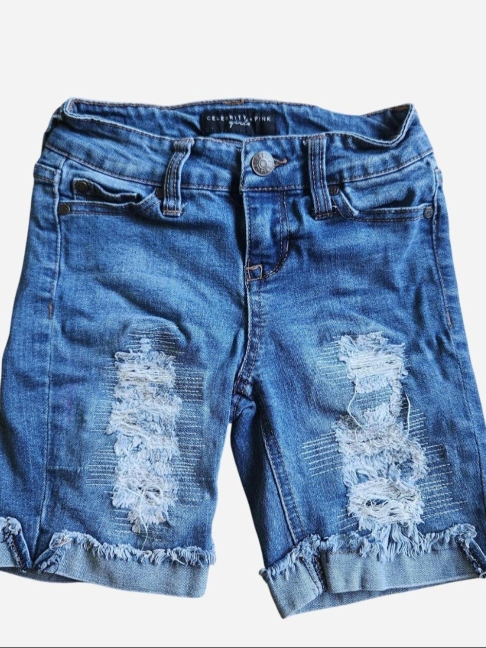 Celebrity Pink Girls' Medium Blue Distressed Denim Shorts